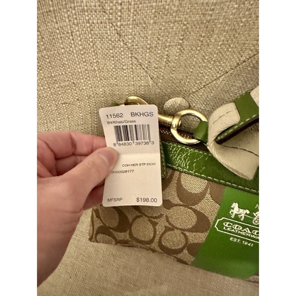 NWT Coach Heritage Stripe Shoulder Bag - Green Khaki Signature Canvas Y2K Retro - Picture 5 of 8